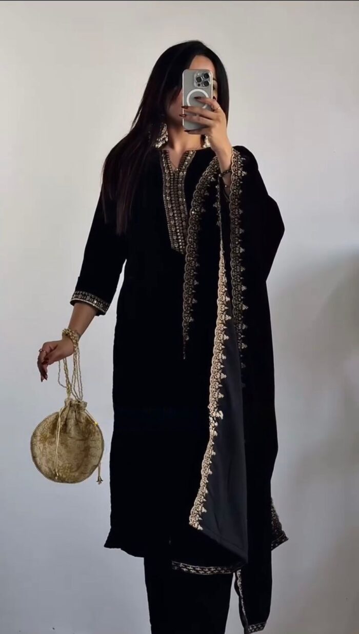 Velvet suit with dupatta